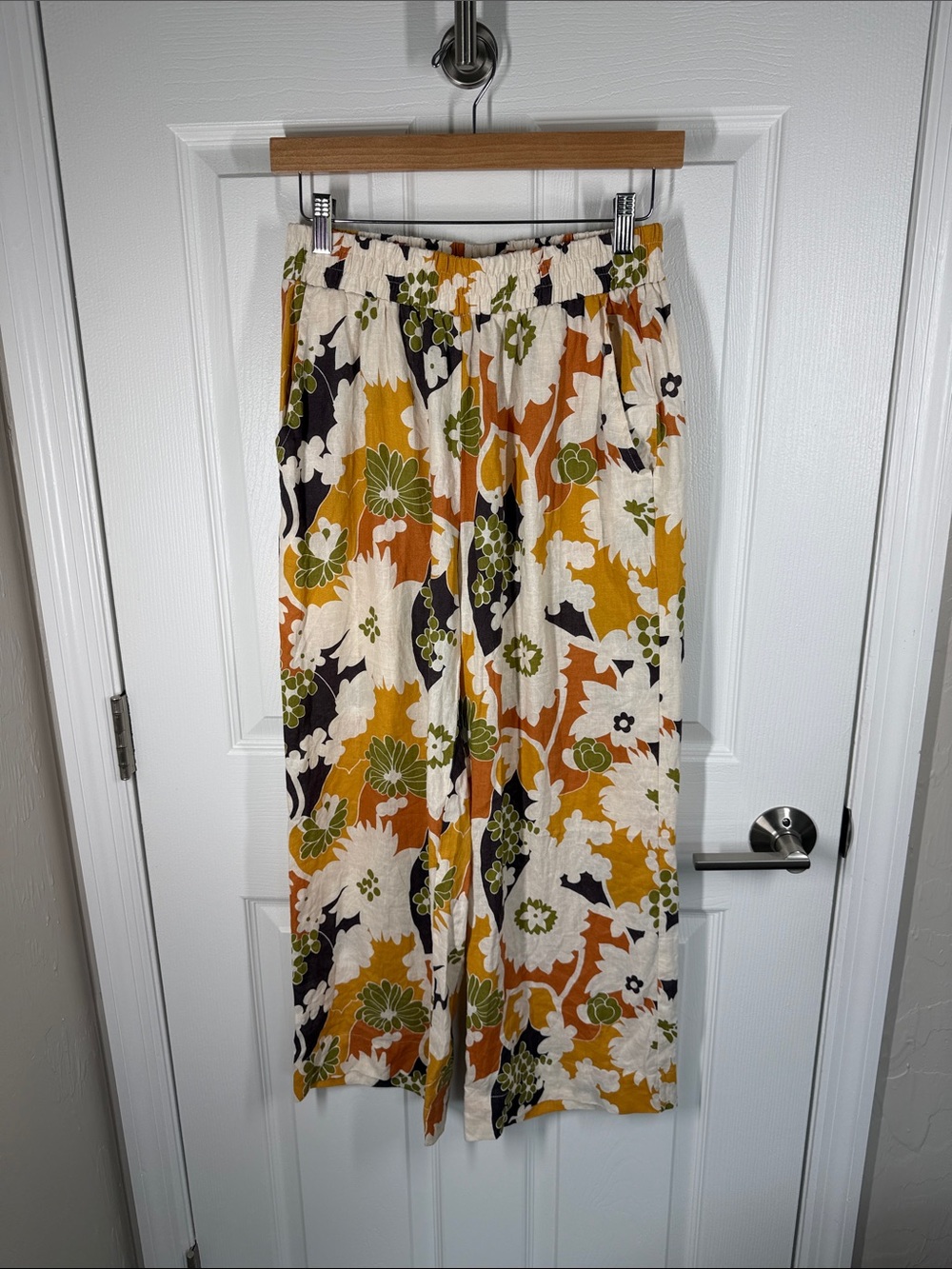 Christian Siriano retro floral printed linen blend pants size XS